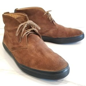 Tod's Men's Chukka Boots Brown Suede Leather Driver Logo Heel 3 Eye Lace Up Shoe